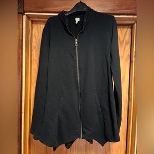 XCVI Womens Jacket Size Large Black Mercantile Full Zip Hoodie Handkerchief Hem